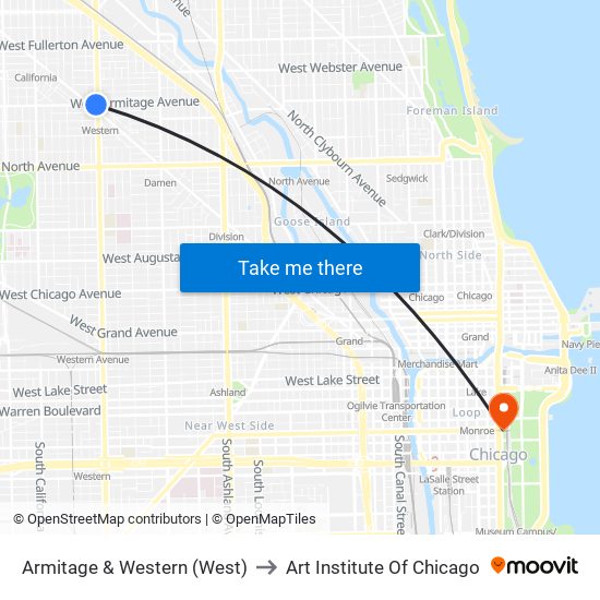 Armitage & Western (West) to Art Institute Of Chicago map