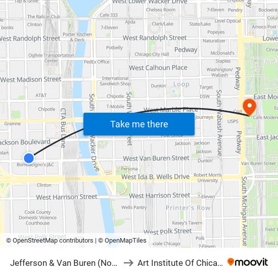Jefferson & Van Buren (North) to Art Institute Of Chicago map