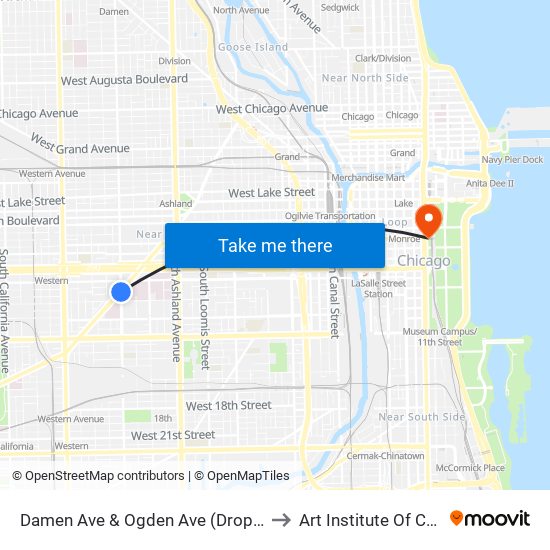 Damen Ave & Ogden Ave (Drop Off Only) to Art Institute Of Chicago map