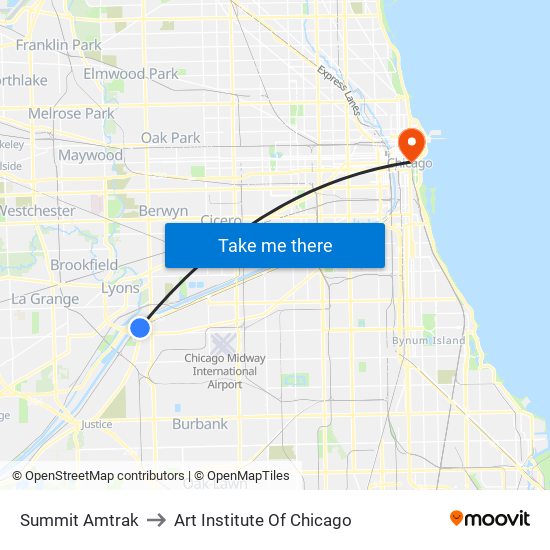 Summit Amtrak to Art Institute Of Chicago map