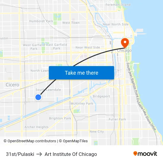 31st/Pulaski to Art Institute Of Chicago map