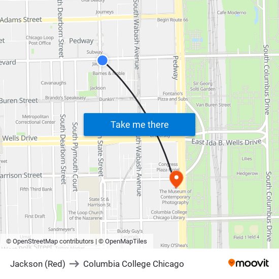 Jackson (Red) to Columbia College Chicago map