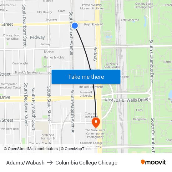 Adams/Wabash to Columbia College Chicago map