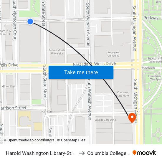 Harold Washington Library-State/Van Buren to Columbia College Chicago map