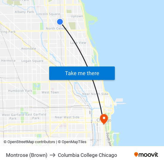 Montrose (Brown) to Columbia College Chicago map