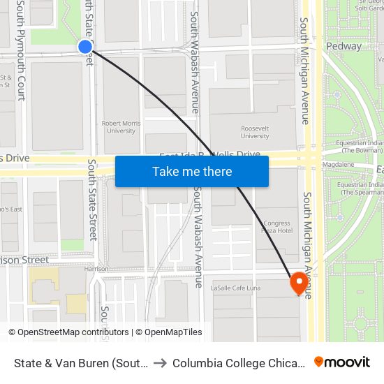 State & Van Buren (South) to Columbia College Chicago map