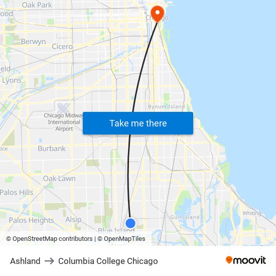 Ashland to Columbia College Chicago map