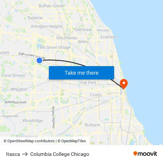 Itasca to Columbia College Chicago map