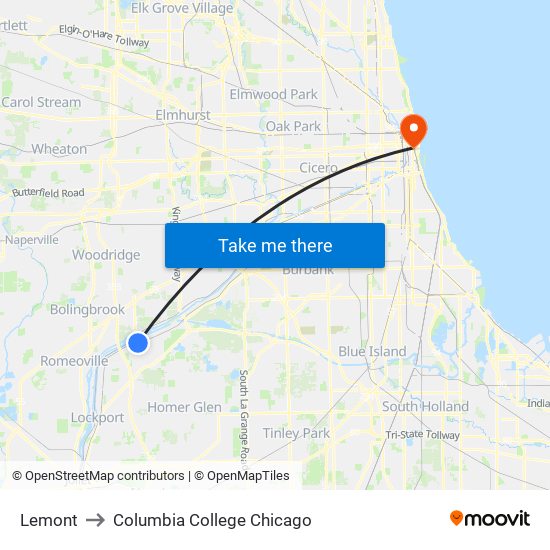 Lemont to Columbia College Chicago map