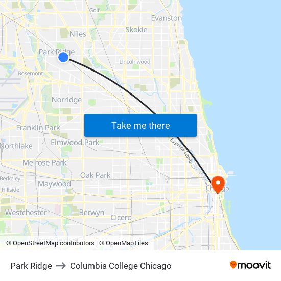 Park Ridge to Columbia College Chicago map