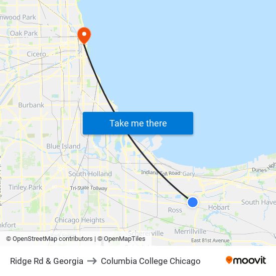 Ridge Rd & Georgia to Columbia College Chicago map