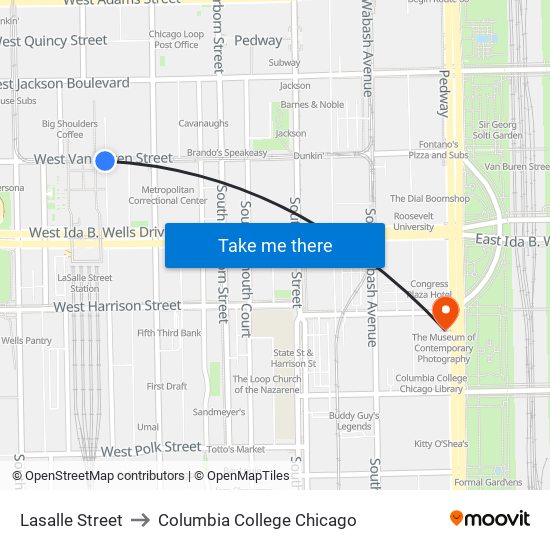 Lasalle Street to Columbia College Chicago map