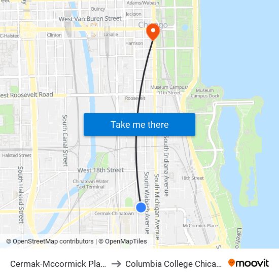 Cermak-Mccormick Place to Columbia College Chicago map