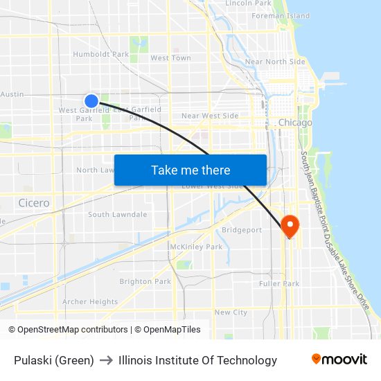 Pulaski (Green) to Illinois Institute Of Technology map