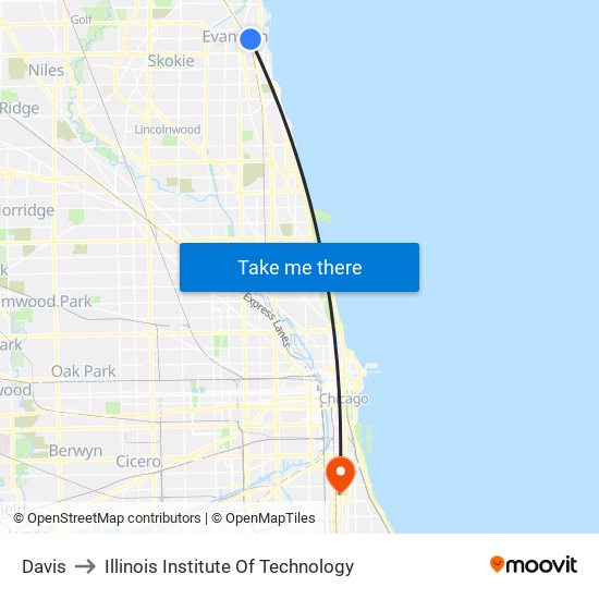 Davis to Illinois Institute Of Technology map
