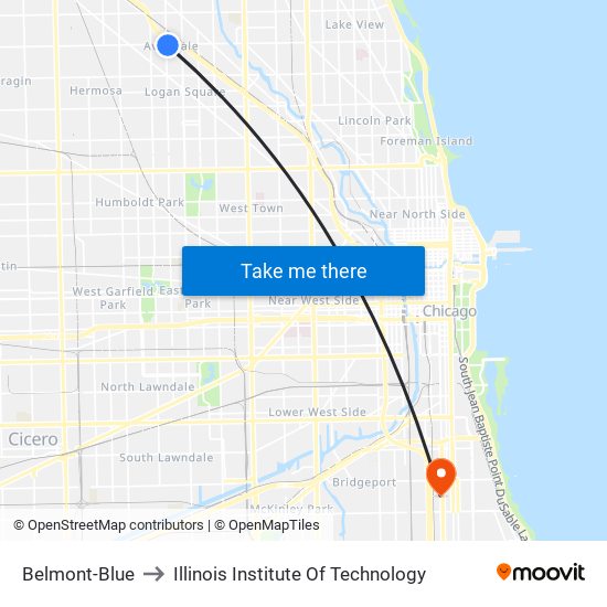 Belmont-Blue to Illinois Institute Of Technology map