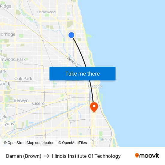 Damen (Brown) to Illinois Institute Of Technology map