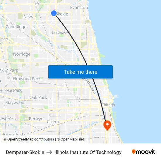 Dempster-Skokie to Illinois Institute Of Technology map