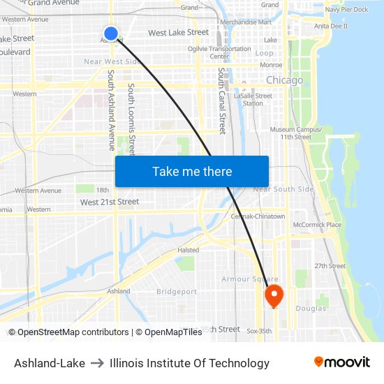 Ashland-Lake to Illinois Institute Of Technology map