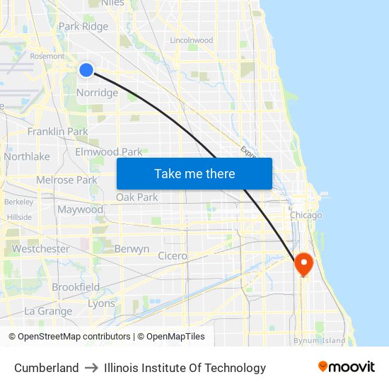 Cumberland to Illinois Institute Of Technology map