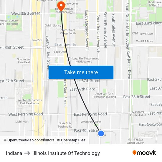 Indiana to Illinois Institute Of Technology map