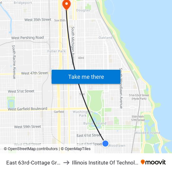 East 63rd-Cottage Grove to Illinois Institute Of Technology map