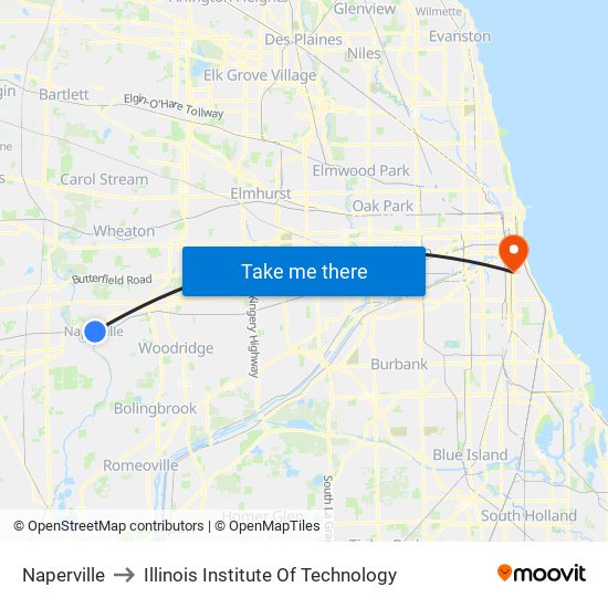 Naperville to Illinois Institute Of Technology map