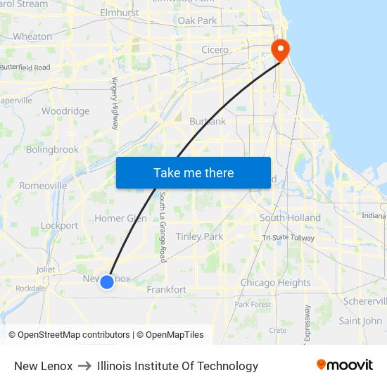 New Lenox to Illinois Institute Of Technology map