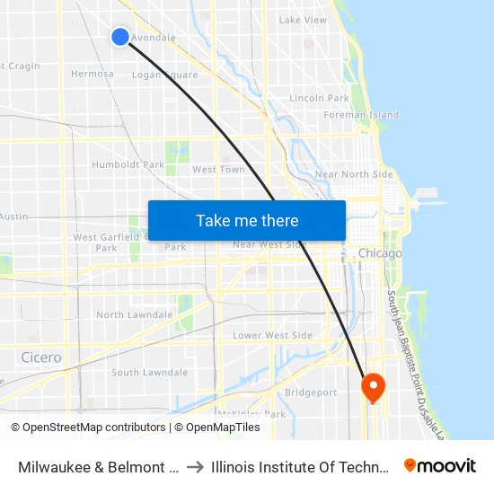 Milwaukee & Belmont (Se) to Illinois Institute Of Technology map