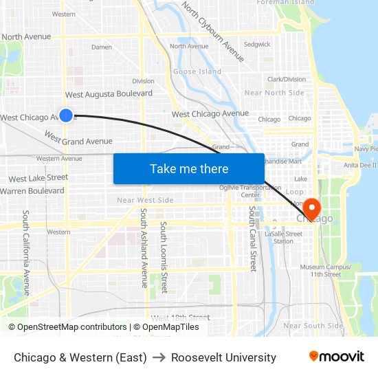 Chicago & Western (East) to Roosevelt University map