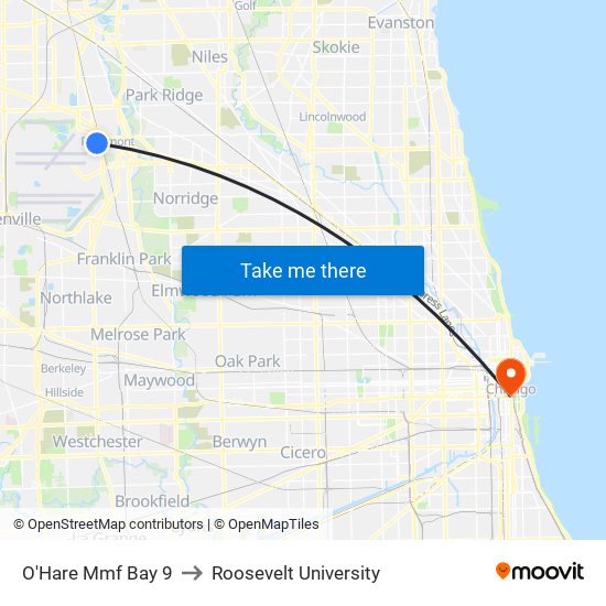 O'Hare Mmf Bay 9 to Roosevelt University map