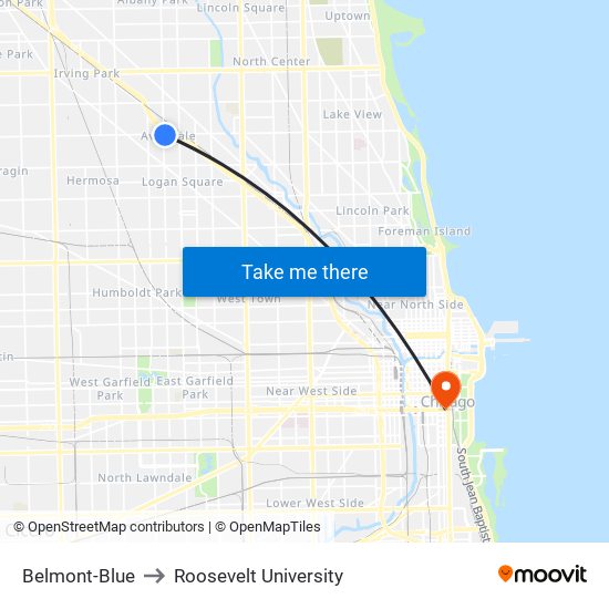 Belmont-Blue to Roosevelt University map