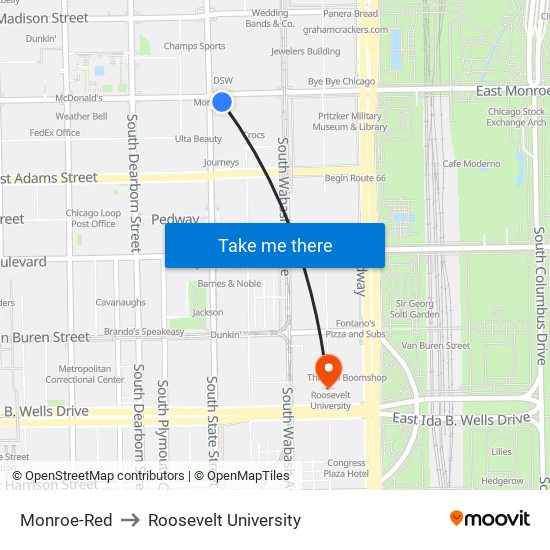 Monroe-Red to Roosevelt University map