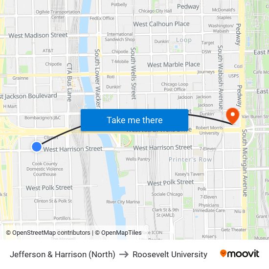 Jefferson & Harrison (North) to Roosevelt University map