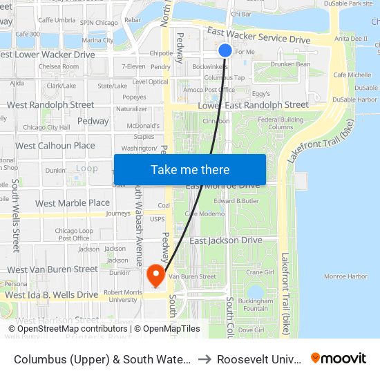 Columbus (Upper) & South Water (South) to Roosevelt University map