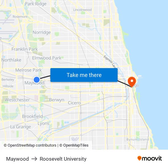 Maywood to Roosevelt University map