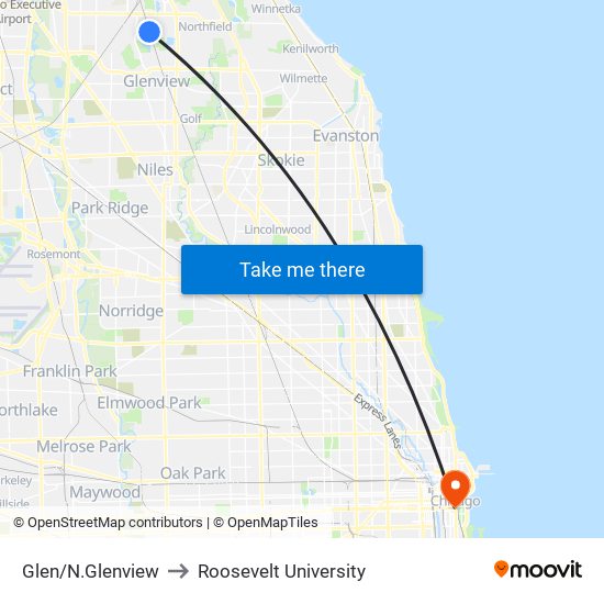 Glen/N.Glenview to Roosevelt University map