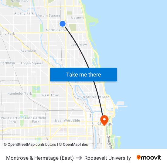 Montrose & Hermitage (East) to Roosevelt University map