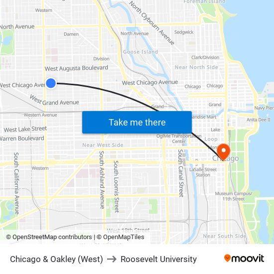 Chicago & Oakley (West) to Roosevelt University map