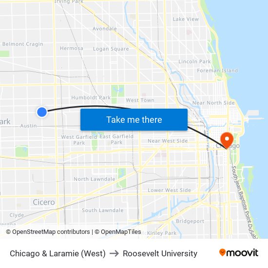 Chicago & Laramie (West) to Roosevelt University map