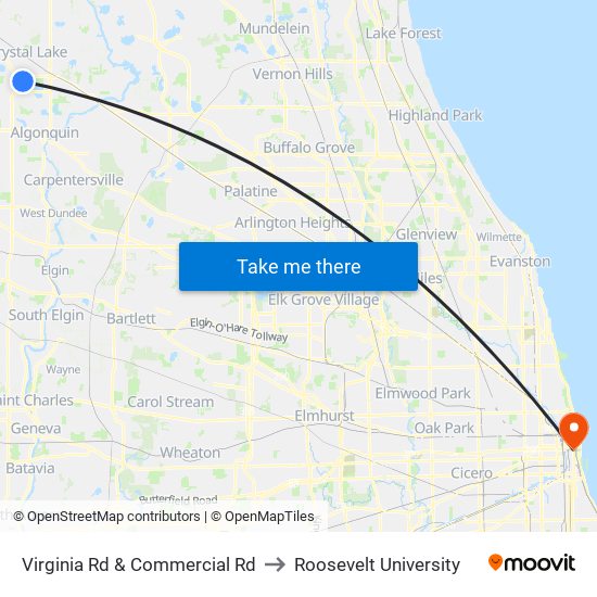 Virginia Rd & Commercial Rd to Roosevelt University map