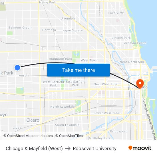 Chicago & Mayfield (West) to Roosevelt University map