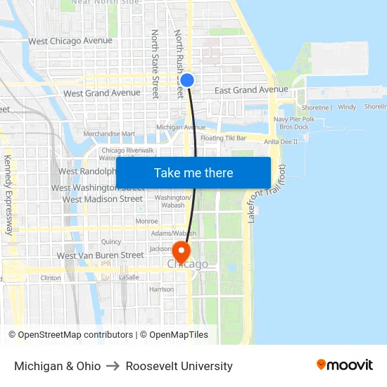 Michigan & Ohio to Roosevelt University map