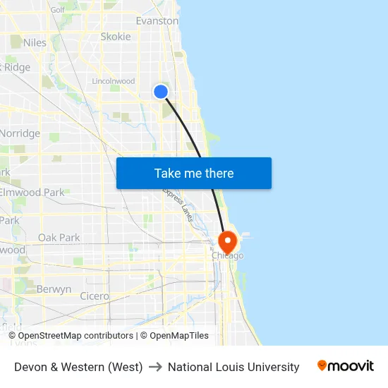 Devon & Western (West) to National Louis University map