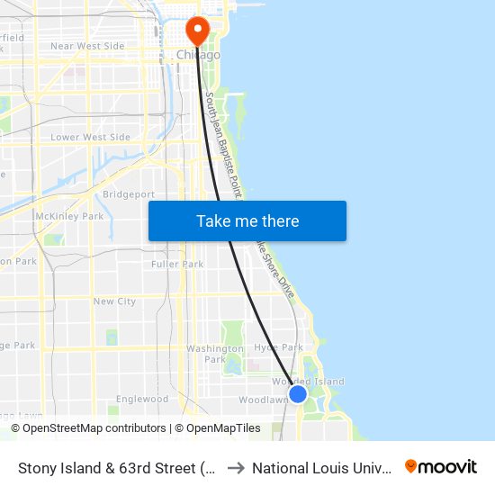 Stony Island & 63rd Street (North) to National Louis University map