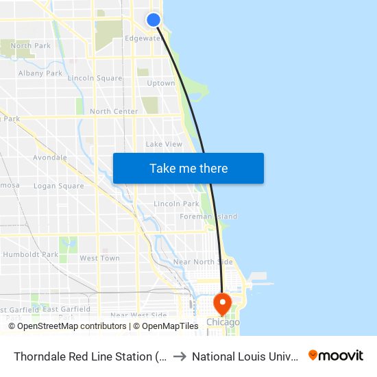 Thorndale Red Line Station (West) to National Louis University map