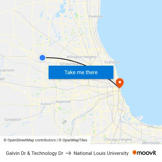 Galvin Dr & Technology Dr to National Louis University map