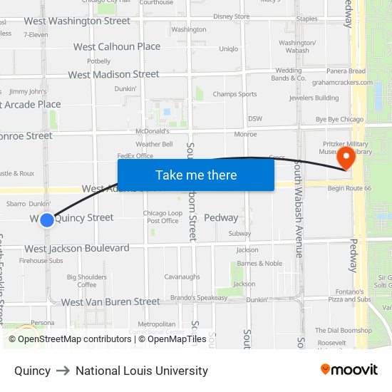 Quincy to National Louis University map