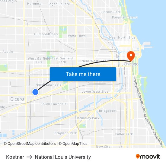 Kostner to National Louis University map