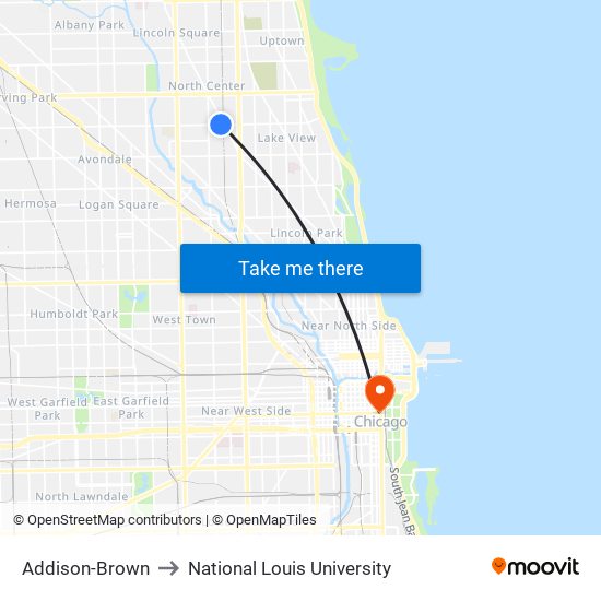 Addison-Brown to National Louis University map